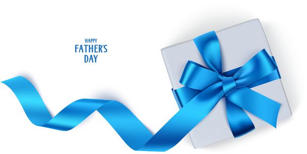 Decorative gift box with blue bow and long ribbon Happy Father