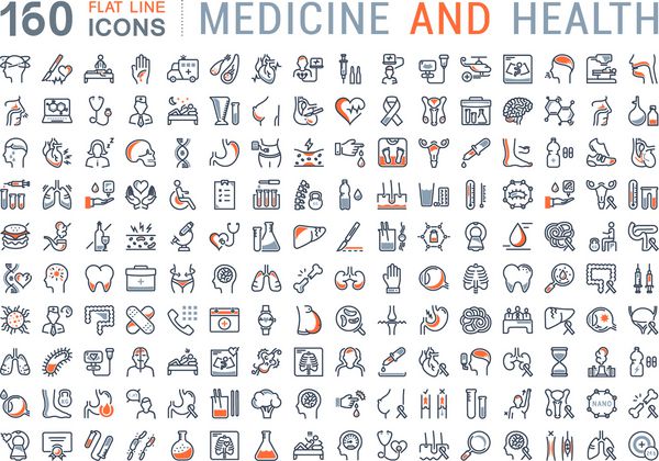 مجموعه ای از آیکون های خط بردار علامت ها و علامت ها در پزشکی و بهداشت روان طراحی شده با عناصر برای مفاهیم تلفن همراه و برنامه های وب است مجموعه لوگو و نماد عکاسی مدرن