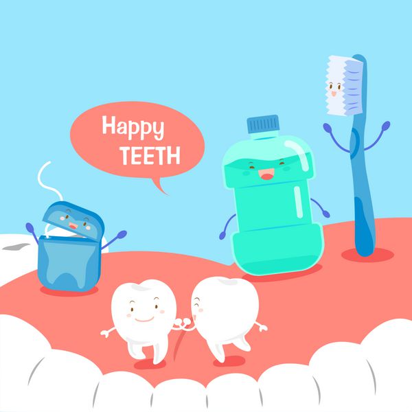 دندان کارتونی ناز با مفهوم سلامتی در پس زمینه آبی