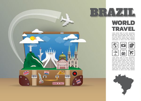 برزیل برجسته سفر جهانی و مسافرت Infographic بارهای طراحی فلاش الگو برداری مدرن 3D تصویر می تواند برای کسب و کار شما تبلیغات یا آثار هنری استفاده شود