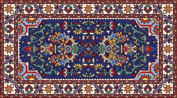 فرش موزاییک شرقی رنگارنگ با تزئین هندسی عامیانه سنتی و نقوش گلدار الگو قاب فریم فریم تصویر برداری 10 EPS