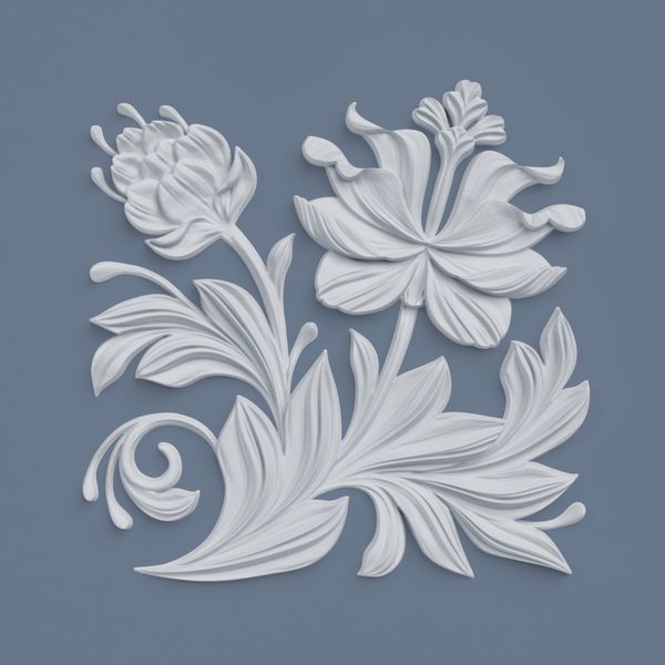 رندر 3D عناصر طراحی گل هنر کلیپ انتزاعی گیاه شناسی دکور معماری کلاسیک گچ سفید گل تسکین دهنده