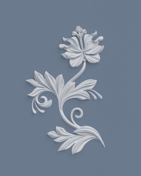 رندر 3D عناصر طراحی گل هنر کلیپ انتزاعی گیاه شناسی دکور معماری کلاسیک گچ سفید گل تسکین دهنده