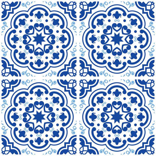 Azulejos الگو کاشی پرتغالی پرنعمت کاشی های آبی Indigo آبی بدون درز طراحی پرتقال هندسی سرامیک پس زمینه اسپانیایی اسپانیایی