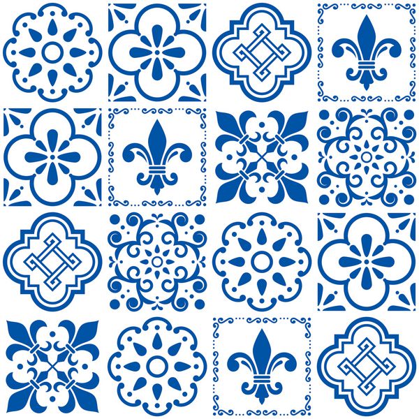 الگوی بدون درز الگوی بدون درز الگوی بدون درز الگوی بدون درز الگوی بدون درز آبی رنگ سرامیک هندسی پرنعمت Azulejos مجموعه بافت گل و انتزاعی پس زمینه تکراری با الهام از هنر سنتی