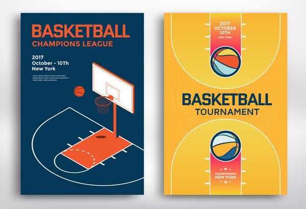 طراحی پوستر ورزشی مسابقات بسکتبال پشت بام بسکتبال ایزومتریک و دادگاه تصویر برداری