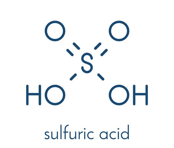 اسید سولفوریک H2SO4 مولکول اسید معدنی قوی فرمول اسکلتی