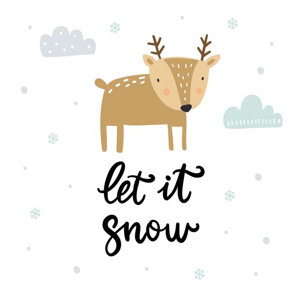 نسخه چاپی کریسمس دست کشیده سبک نامه حیوانات و عناصر طراحی اجازه دهید آن برف شود