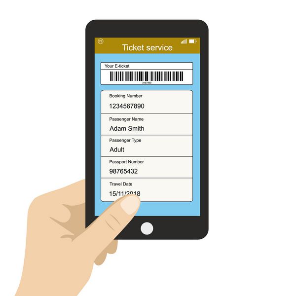 دست برگزاری گوشی های هوشمند برنامه خدمات بلیط بر روی صفحه نمایش تصویر برداری کارتون