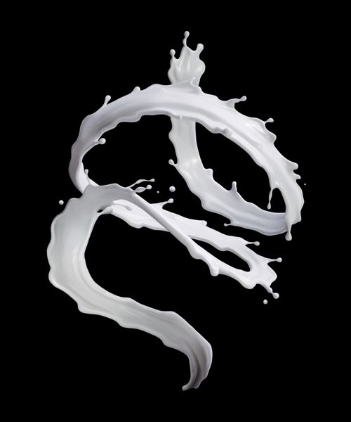 رندر 3D چلپ چلوپ مایع سفید هنر کلیپ شیر جت مارپیچ نوشیدنی عنصر طراحی موج جدا شده در پس زمینه سیاه و سفید