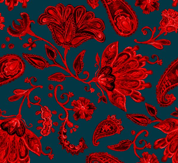 الگوی بدون درز آبرنگ بدون درز الگوی گلدار هند فانتزی انتزاعی گل غم انگیز گل لاله فلورس برگ برگ طراحی دستبند Millefleurs Paisley چاپ عناصر دست کشیده شده هند