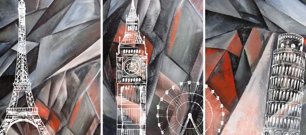 دست نقاشی نقاشی روغن triptych پس زمینه چکیده هنر بر روی بوم لندن پاریس پیزا مسافرت رفتن در مدرن داخلی هنر معاصر هندسی قرمز