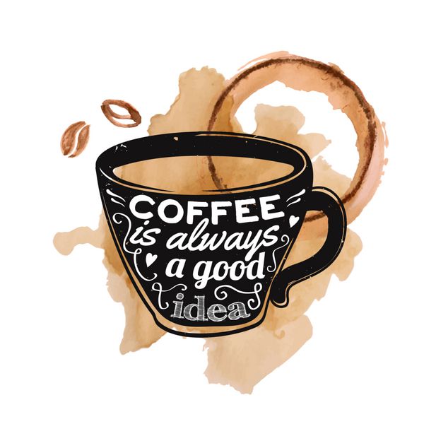 تصویر برداری از فنجان قهوه با متن تایپوگرافی