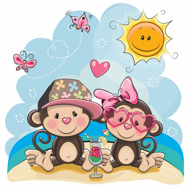 کارت تبریک دو میمون در نشستن در ساحل