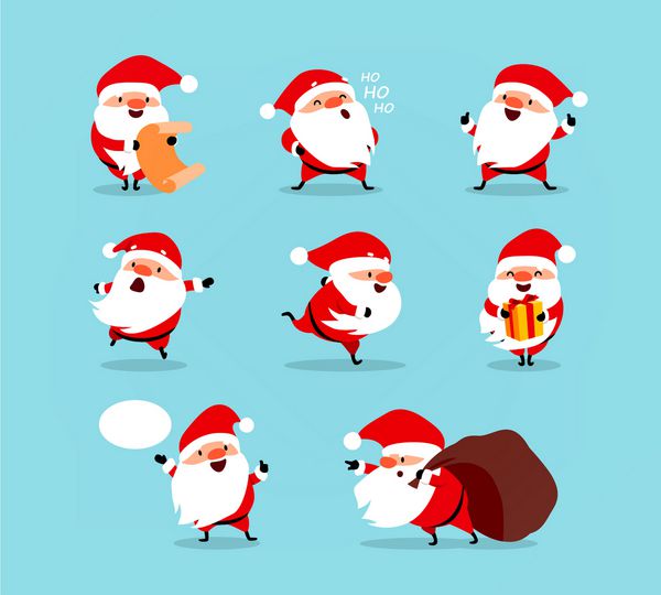 Collection of Christmas Santa Claus Set of funny cartoon characters with different emotions and New Year