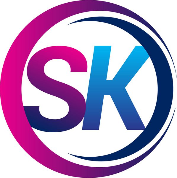 اسم اولیه نامه SK نام شرکت آبی و بنفش رنگ در طراحی دایره و swoosh لوگوی وکتور برای کسب و کار و هویت شرکت