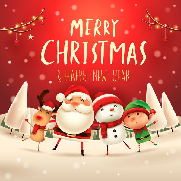 کریسمس مبارک همراهان کریسمس مبارک بابا نوئل آدم برفی گوزن و گوزن در صحنه برف کریسمس