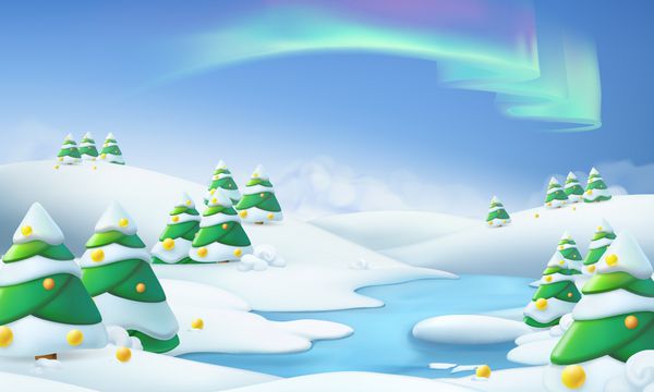 چشم انداز زمستانی پس زمینه کریسمس 3D تصویر برداری