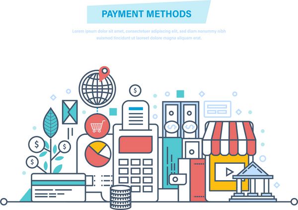 روش ها و فرم های پرداخت امنیت معاملات مالی مفهوم خرید روش پرداخت بانکداری الکترونیکی تصویر طراحی خط نازک از doodles بردار عناصر infographics