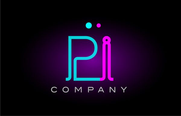 الفبای pi p i نامه طراحی لوگو ترکیب با نور نور نئون در رنگ آبی و صورتی مناسب برای یک بنر شرکت یا اهداف تبلیغاتی