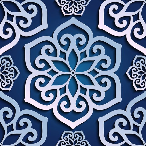 الگو بدون درز آبی 3d mandala کاغذ الماس توری تصاویر پس زمینه 3D