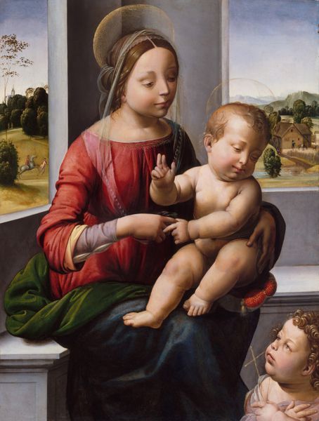 مدونا و بچه با سنین جوان جان برپتیست توسط Fra Bartolomeo 1497 نقاشی روغن ایتالیایی رنسانس این اثر سه سال پیش نقاشی شده بود که هنرمند در سال 1500 میلادی به عنوان سرپرست Dominican تبدیل شد