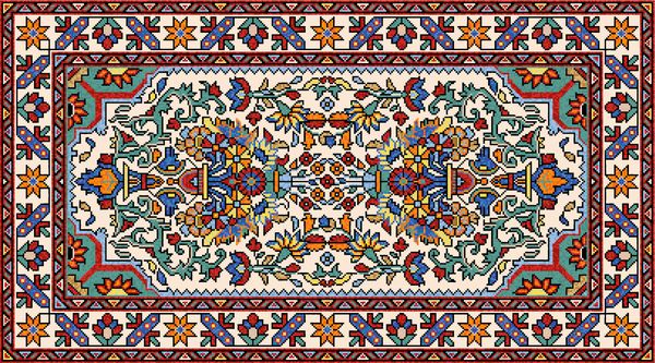 فرش موزاییک شرقی رنگارنگ با تزئینات گل و گیاهان سنتی کلاسیک الگو قاب فریم فریم تصویر برداری 10 EPS