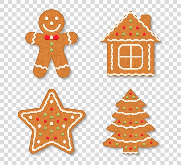 کوکی ها کریسمس کریسمس در پس زمینه شفاف مرد درخت خانه و ستاره تصویر برداری eps10 بردار