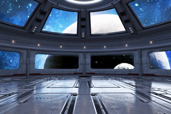 پس زمینه داخلی سفینه فضایی آینده ای است رندر 3d