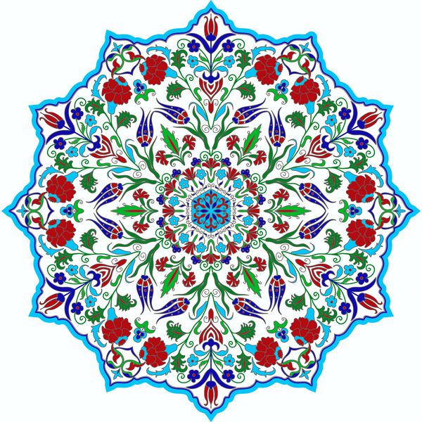 گل دست ماندالا موتیف ترکیه گردن تزئین گل های رنگارنگ در الگوی شرقی سنتی عناصر تزئینی جدا شده برای طراحی کارت تی شرت چاپ کاشی و سرامیک