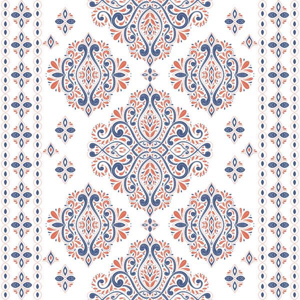 زیبا آبی و نارنجی الگوی گل بدون درز فهرست عناصر پازلی مضامین سنتی قومی ترکی هند عالی برای پارچه و پارچه کاغذ دیواری بسته بندی و یا هر ایده مورد نظر