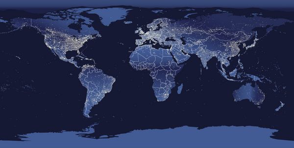 نقشه جهان شهر چراغ نمایش زمین شبانه از فضا تصویر برداری