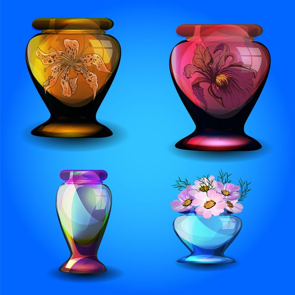 مجموعه ای از گلدان های رنگی