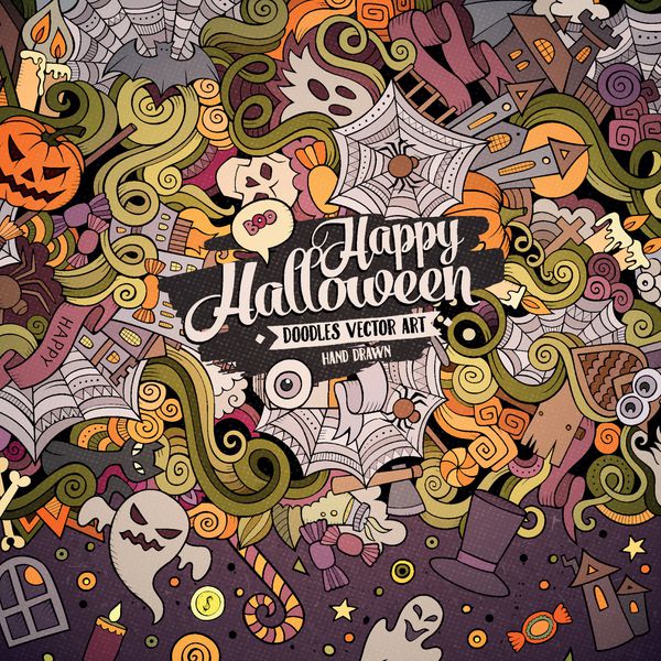 کارتون ناز دودل دست کشیده شده طراحی هالووین مبارک