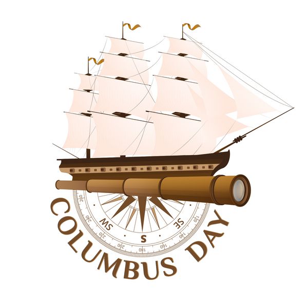 نمادها به روز کلمبوس یک کلاژ از یک کشتی قدیمی اسپایکلاس و قطب نما تصویر برداری