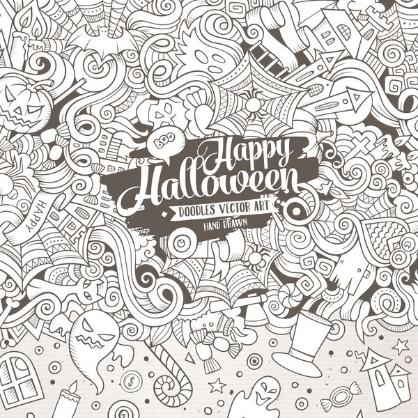 کارتون ناز دودل دست کشیده شده طراحی هالووین مبارک
