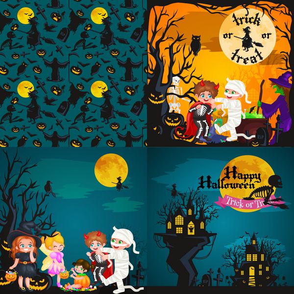 ناز رنگارنگ بچه ها هالووین در صحنه و لباس برای مجموعه حزب تصویر برداری جدا شده است