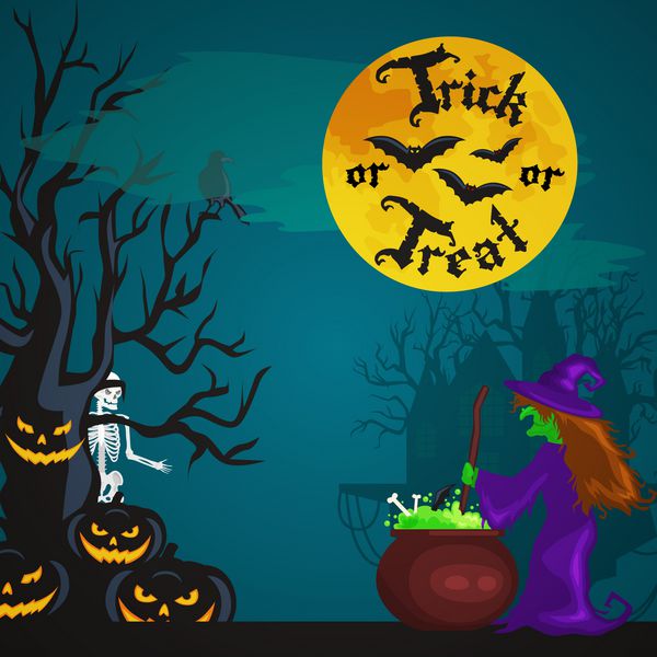 پس زمینه شب هالووین با کدو تنبل ماه کامل و ترفند و یا متن تصویر برداری متن