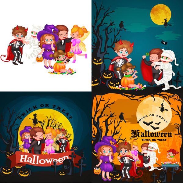 ناز رنگارنگ بچه ها هالووین در صحنه و لباس برای مجموعه حزب تصویر برداری جدا شده است