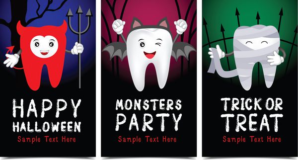 مفهوم هالووین از مجموعه شخصیت های دندان این تصویر می تواند برای کارت خنده دار پوستر طراحی دعوت حزب استفاده شود