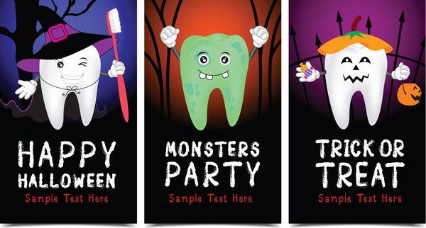 مفهوم هالووین از مجموعه شخصیت های دندان این تصویر می تواند برای کارت خنده دار پوستر طراحی دعوت حزب استفاده شود