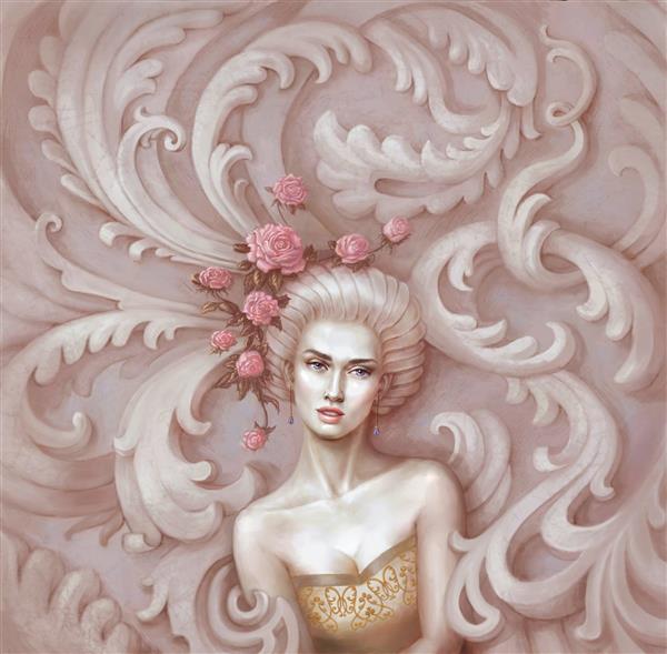 پوستر دیواری دختر گچی زیبا با تاج گل رز