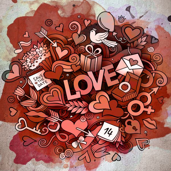 کارت بردار دست کشیده شده Doodle عشق عشق