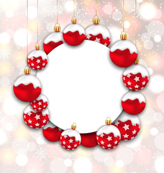 کارت کریسمس و مبارک سال نو با توپ قرمز Snowing