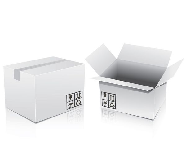 جعبه های کارتونی در پس زمینه سفید جدا شده با درب باز و بسته