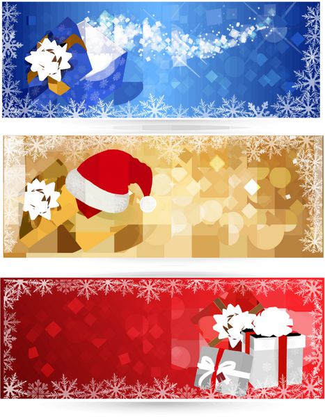 سه آگهی کریسمس با جعبه های هدیه و برف بردار i