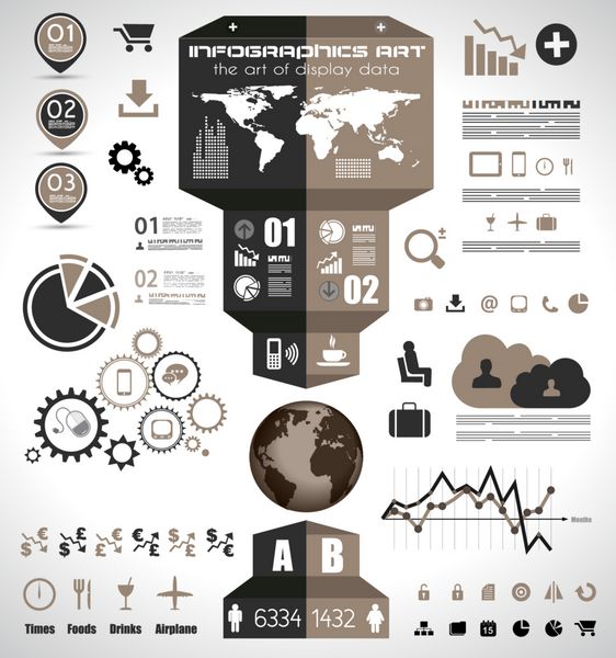 عناصر Infographic مجموعه ای از برچسب های کاغذی آیکون های تکنولوژی