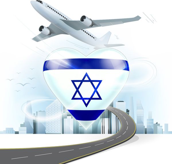 مفهوم سفر و حمل و نقل با پرچم اسرائیل در قلب