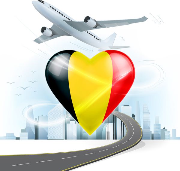 مفهوم سفر و حمل و نقل با پرچم بلژیک در قلب