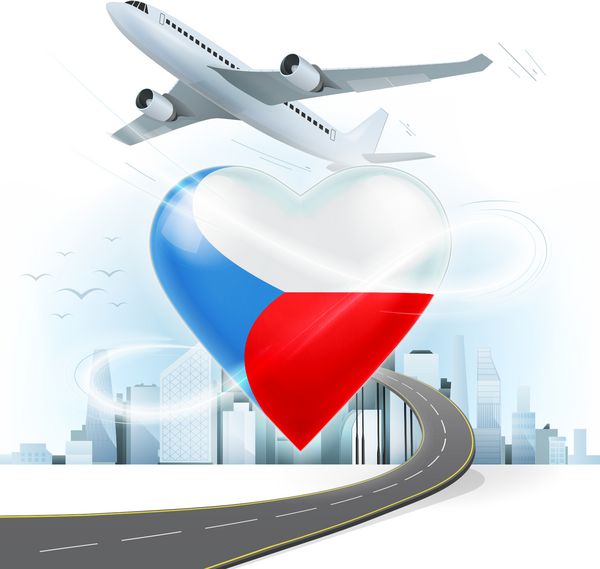 مفهوم سفر و حمل و نقل با پرچم جمهوری چک در قلب